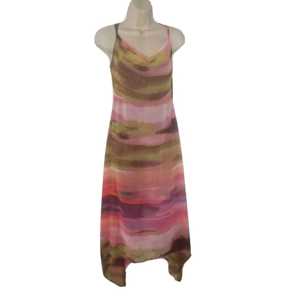 Wild Fable Asymmetrical Midi Dress Chiffon Art to wear Abstract Women's XS NEW